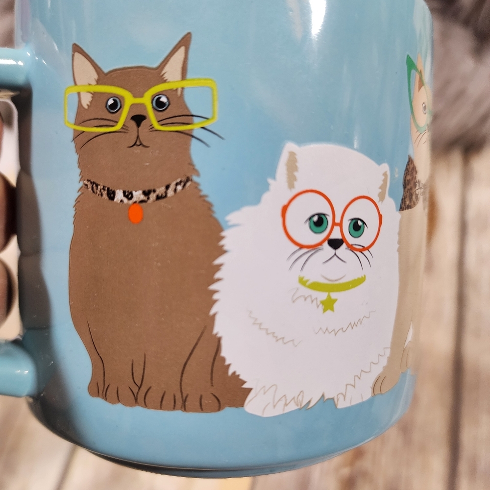 John Barlett ceramic cats with glasses graphic coffee mug 16 fl oz - Picture 7 of 12